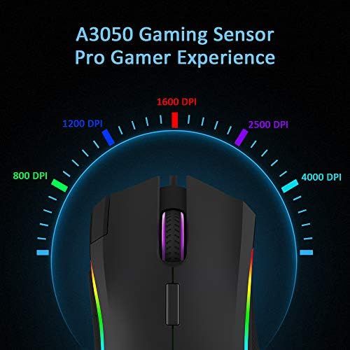  DELUX Wired Gaming Mouse with 24000 DPI, 7 Programmable Buttons and On-Board Pro Game Software, RGB Ergonomic Gaming Mouse for PC Gamer Computer Laptop (M625BU(3360)-Black)