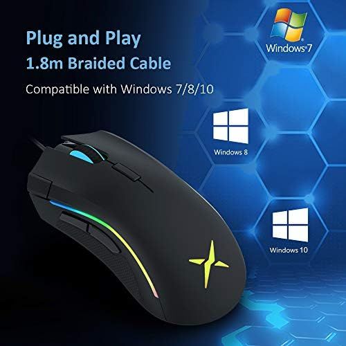  DELUX Wired Gaming Mouse with 24000 DPI, 7 Programmable Buttons and On-Board Pro Game Software, RGB Ergonomic Gaming Mouse for PC Gamer Computer Laptop (M625BU(3360)-Black)