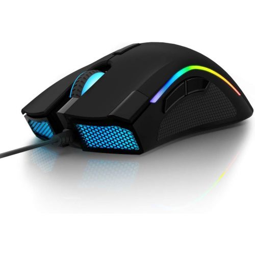  DELUX Wired Gaming Mouse with 24000 DPI, 7 Programmable Buttons and On-Board Pro Game Software, RGB Ergonomic Gaming Mouse for PC Gamer Computer Laptop (M625BU(3360)-Black)