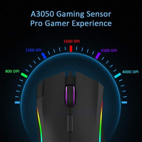  DELUX Wired Gaming Mouse with 24000 DPI, 7 Programmable Buttons and On-Board Pro Game Software, RGB Ergonomic Gaming Mouse for PC Gamer Computer Laptop (M625BU(3360)-Black)