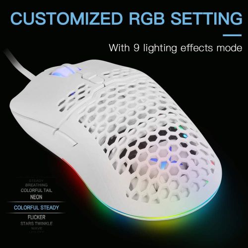  DeLUX 67G (2.36oz) Wired Lightweight Gaming Mouse with 7200DPI, 1000Hz Polling Rate, RGB Backlit and 7 Programmable Buttons, Honeycomb Gaming Optical Mouse for PC Gamer(M700BU(A725
