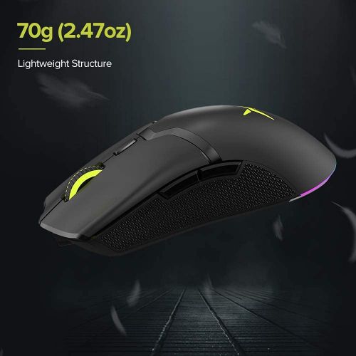  DELUX M800DB 70G(2.47oz) 2.4G Wireless Lightweight Gaming Mouse, Up to 50 Hr Battery Life, with PAW3335 16000DPI, Ultralight Weave Cable, 6 Programmable Buttons and RGB Light (Blac