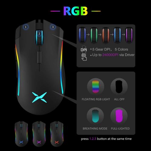  [아마존베스트]DELUX Gaming Mouse 16.8 Million RGB Colour 24000 DPI (Max) Programmable Ergonomic Mouse for PC Laptop 7 Buttons Unique Fire Button Design