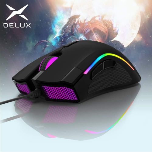  [아마존베스트]DELUX Gaming Mouse 16.8 Million RGB Colour 24000 DPI (Max) Programmable Ergonomic Mouse for PC Laptop 7 Buttons Unique Fire Button Design