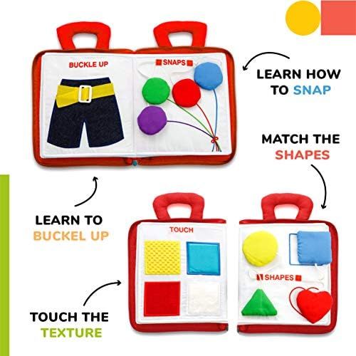  deMoca Quiet Book for Toddlers - Montessori Basic Skills Activity - Soft Travel Toy & Educational Busy Book for 2 3 Year Old Boys & Girls + Zipper Bag (Red)