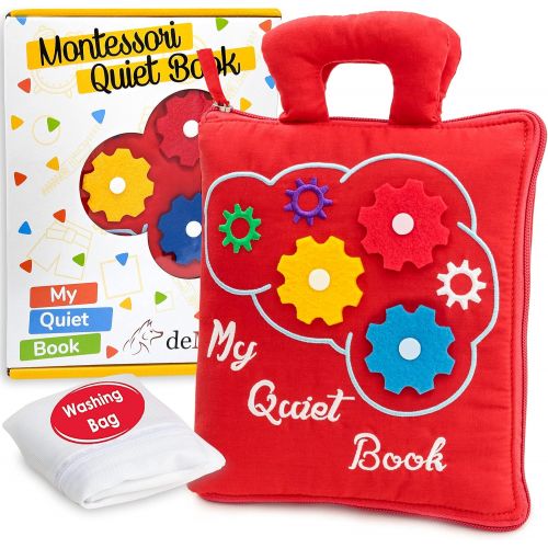  deMoca Quiet Book for Toddlers - Montessori Basic Skills Activity - Soft Travel Toy & Educational Busy Book for 2 3 Year Old Boys & Girls + Zipper Bag (Red)