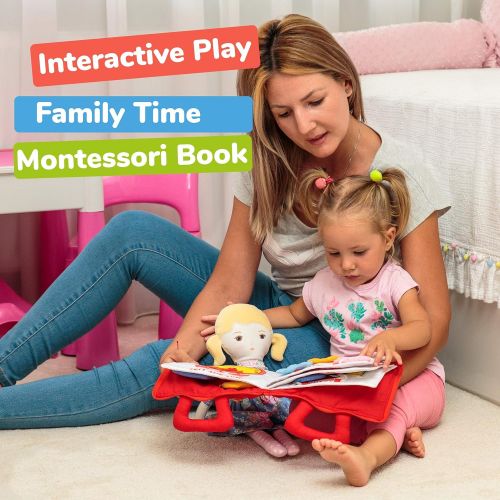  deMoca Quiet Book for Toddlers - Montessori Basic Skills Activity - Soft Travel Toy & Educational Busy Book for 2 3 Year Old Boys & Girls + Zipper Bag (Red)