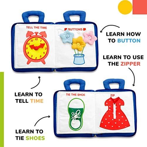  [아마존베스트]deMoca Quiet Book Montessori Toys for Toddlers  Travel Toy  Educational Toy with 9 Toddler Activities Busy Book for Boys & Girls + Zipper Bag