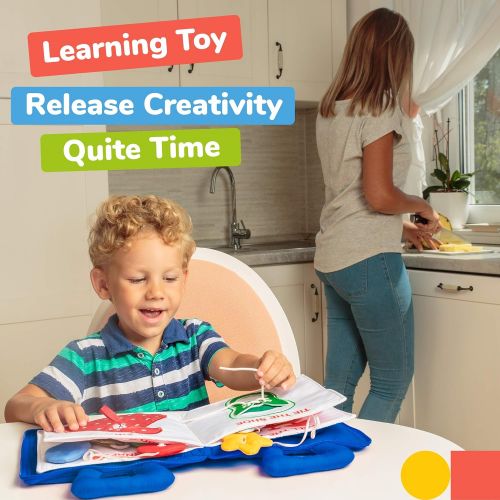  [아마존베스트]deMoca Quiet Book Montessori Toys for Toddlers  Travel Toy  Educational Toy with 9 Toddler Activities Busy Book for Boys & Girls + Zipper Bag