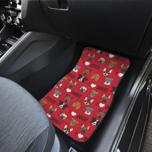  DealioHound I Love Dogs (Red) Set of 4 Car Floor Mats (2 x Front, 2 x Back)