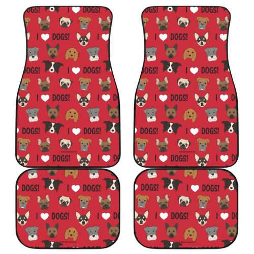  DealioHound I Love Dogs (Red) Set of 4 Car Floor Mats (2 x Front, 2 x Back)