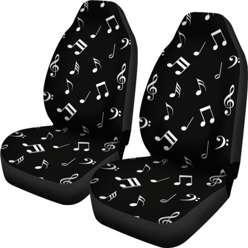  DealioHound Musical Notes Design #1 (Black) Microfiber Car Seat Covers/Protectors - Universal Fit (Set of 2)