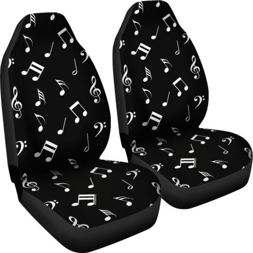  DealioHound Musical Notes Design #1 (Black) Microfiber Car Seat Covers/Protectors - Universal Fit (Set of 2)