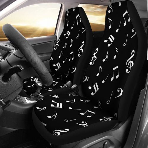  DealioHound Musical Notes Design #1 (Black) Microfiber Car Seat Covers/Protectors - Universal Fit (Set of 2)