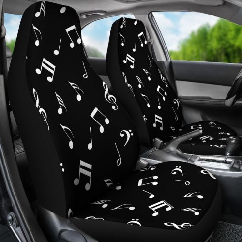  DealioHound Musical Notes Design #1 (Black) Microfiber Car Seat Covers/Protectors - Universal Fit (Set of 2)
