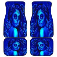 DealioHound Calavera (Day of The Dead/Dia De Los Muertos) Halloween Design #2 (Blue) Set of 4 Car Floor Mats (2 x Front, 2 x Back)