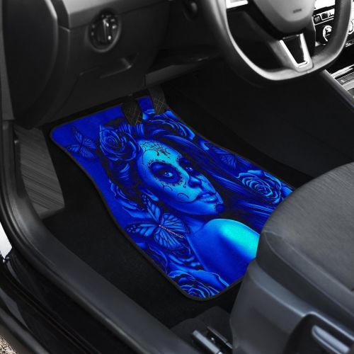  DealioHound Calavera (Day of The Dead/Dia De Los Muertos) Halloween Design #2 (Blue) Set of 4 Car Floor Mats (2 x Front, 2 x Back)