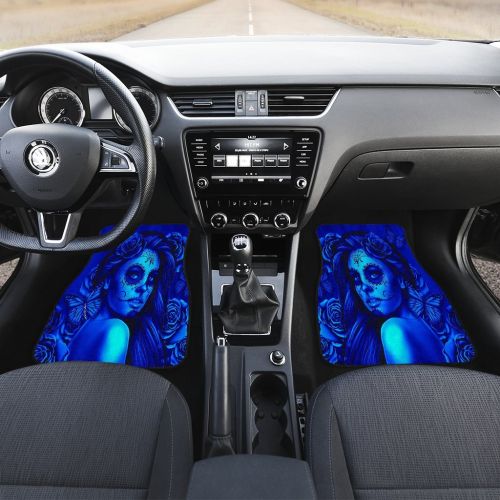  DealioHound Calavera (Day of The Dead/Dia De Los Muertos) Halloween Design #2 (Blue) Set of 4 Car Floor Mats (2 x Front, 2 x Back)