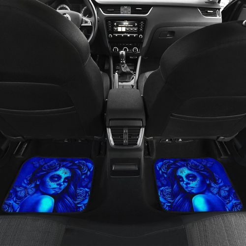  DealioHound Calavera (Day of The Dead/Dia De Los Muertos) Halloween Design #2 (Blue) Set of 4 Car Floor Mats (2 x Front, 2 x Back)