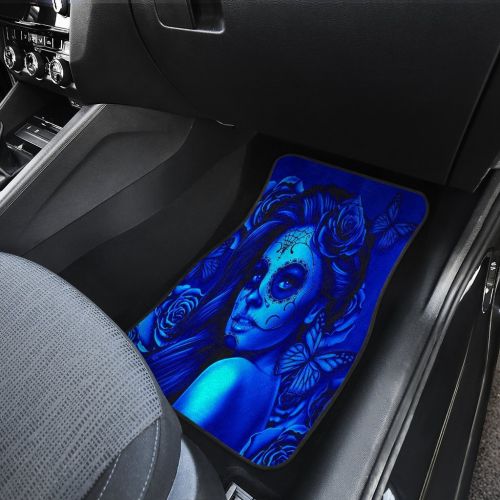  DealioHound Calavera (Day of The Dead/Dia De Los Muertos) Halloween Design #2 (Blue) Set of 4 Car Floor Mats (2 x Front, 2 x Back)