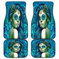 DealioHound Calavera (Day of The Dead/Dia De Los Muertos) Halloween Design #2 (Turquoise) Set of 4 Car Floor Mats (2 x Front, 2 x Back)