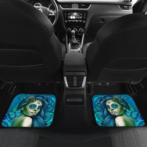  DealioHound Calavera (Day of The Dead/Dia De Los Muertos) Halloween Design #2 (Turquoise) Set of 4 Car Floor Mats (2 x Front, 2 x Back)