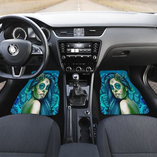  DealioHound Calavera (Day of The Dead/Dia De Los Muertos) Halloween Design #2 (Turquoise) Set of 4 Car Floor Mats (2 x Front, 2 x Back)