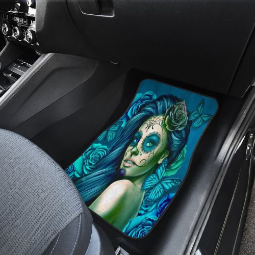  DealioHound Calavera (Day of The Dead/Dia De Los Muertos) Halloween Design #2 (Turquoise) Set of 4 Car Floor Mats (2 x Front, 2 x Back)