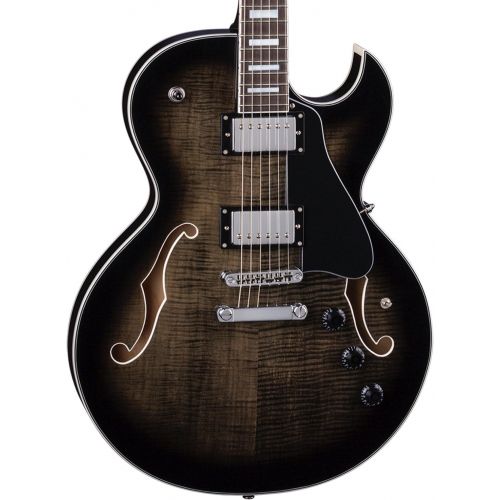  Dean Guitars 6 String Semi-Hollow-Body Electric Guitar, Right Handed, Trans Black (COLT FM TBK)