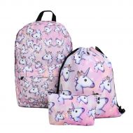 Unicorn Backpack for Girls, Deanfun 3pcs/set Print Rainbow Unicorn Backpack, School College Bag for Teens Girls Students (pink)