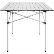 Deanurs Folding Tables Camping Roll Up Aluminum Portable Square Table for Outdoor Hiking Picnic,28 x 28 w/Carry Bag,Silver