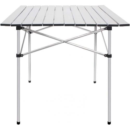  Deanurs Folding Tables Camping Roll Up Aluminum Portable Square Table for Outdoor Hiking Picnic,28 x 28 w/Carry Bag,Silver