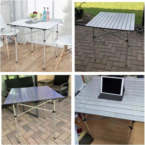  Deanurs Folding Tables Camping Roll Up Aluminum Portable Square Table for Outdoor Hiking Picnic,28 x 28 w/Carry Bag,Silver