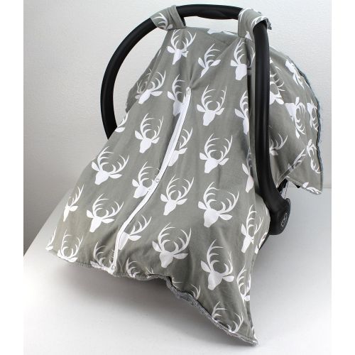  Dear Baby Gear Carseat Canopy, Antlers on Grey, Grey Minky