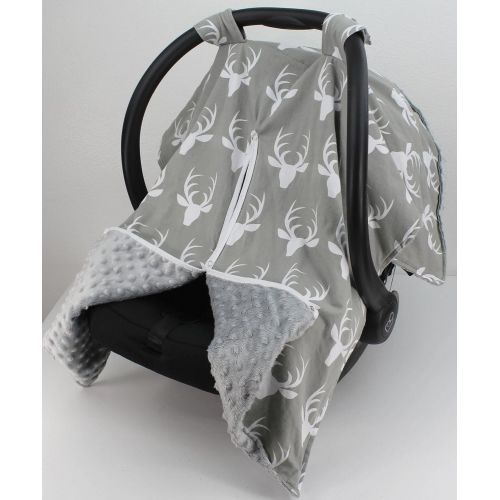  Dear Baby Gear Carseat Canopy, Antlers on Grey, Grey Minky