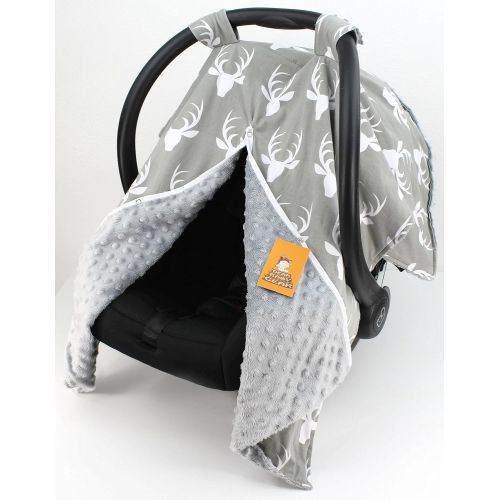  Dear Baby Gear Carseat Canopy, Antlers on Grey, Grey Minky