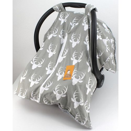  Dear Baby Gear Carseat Canopy, Antlers on Grey, Grey Minky