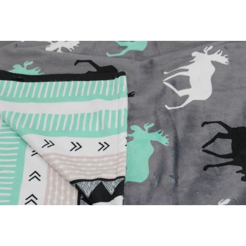  Dear Baby Gear Deluxe Baby Blankets, Custom Minky Print Black, Grey, Mint Moose, Aztec Minky