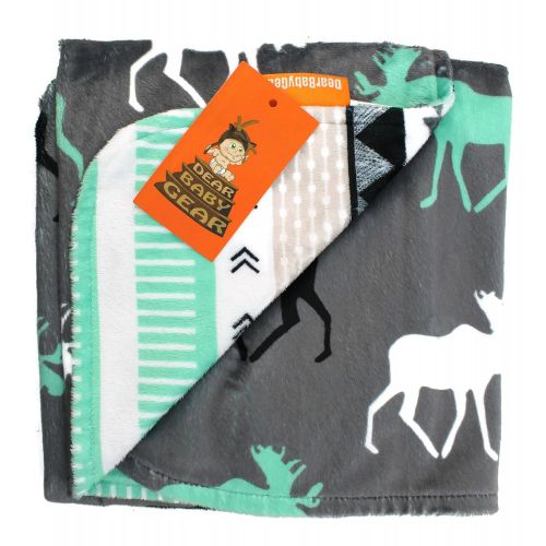  Dear Baby Gear Deluxe Baby Blankets, Custom Minky Print Black, Grey, Mint Moose, Aztec Minky