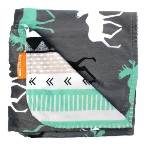  Dear Baby Gear Deluxe Baby Blankets, Custom Minky Print Black, Grey, Mint Moose, Aztec Minky