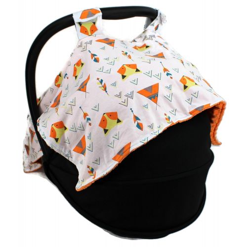  Dear Baby Gear Car Seat Canopy, Fox And Teepees, Orange Minky