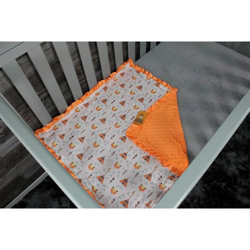  Dear Baby Gear Car Seat Canopy, Fox And Teepees, Orange Minky