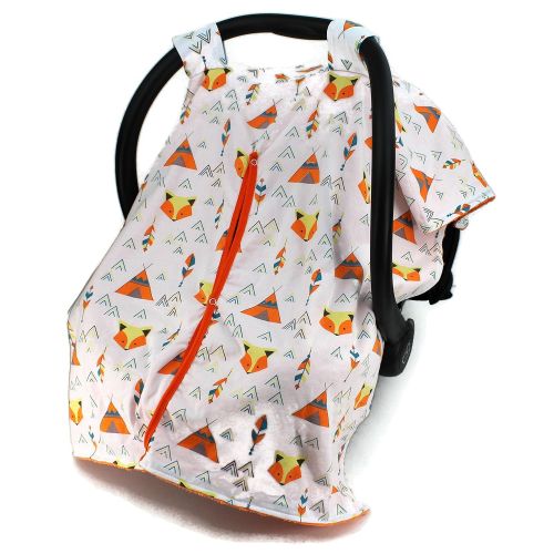  Dear Baby Gear Car Seat Canopy, Fox And Teepees, Orange Minky