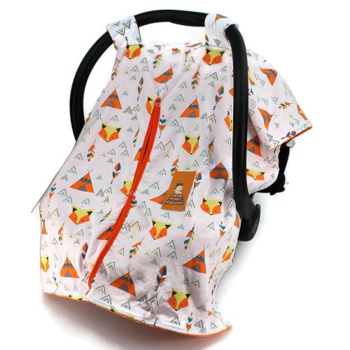  Dear Baby Gear Car Seat Canopy, Fox And Teepees, Orange Minky