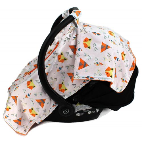  Dear Baby Gear Car Seat Canopy, Fox And Teepees, Orange Minky