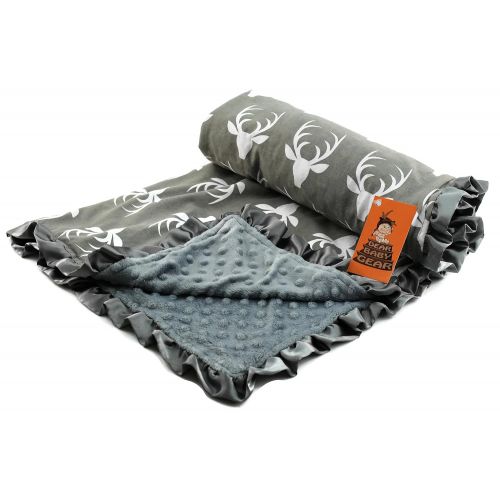  Dear Baby Gear Baby Blankets, Antlers on Grey, Grey Minky, 32 Inches by 32 Inches