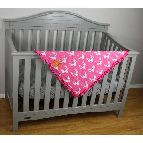  Dear Baby Gear Baby Blankets, Antlers on Grey, Grey Minky, 32 Inches by 32 Inches