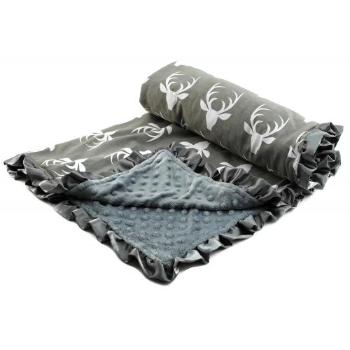  Dear Baby Gear Baby Blankets, Antlers on Grey, Grey Minky, 32 Inches by 32 Inches