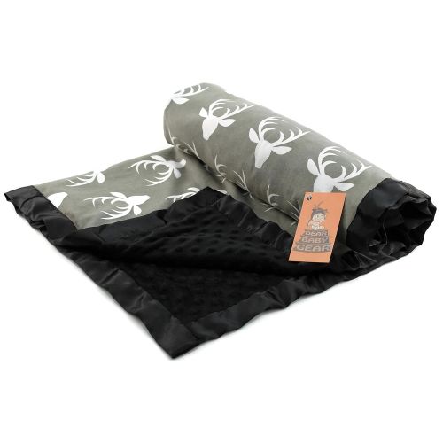  Dear Baby Gear Baby Blankets, Antlers on Grey, Grey Minky, 32 Inches by 32 Inches