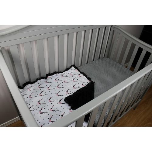  Dear Baby Gear Baby Blankets, Antlers on Grey, Grey Minky, 32 Inches by 32 Inches